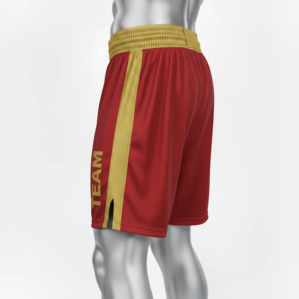 Custom Wrestling Fight Shorts - Gold - Fight Shorts Cardinal Vegas Panel - Front View - HAMCO Sports Inc.