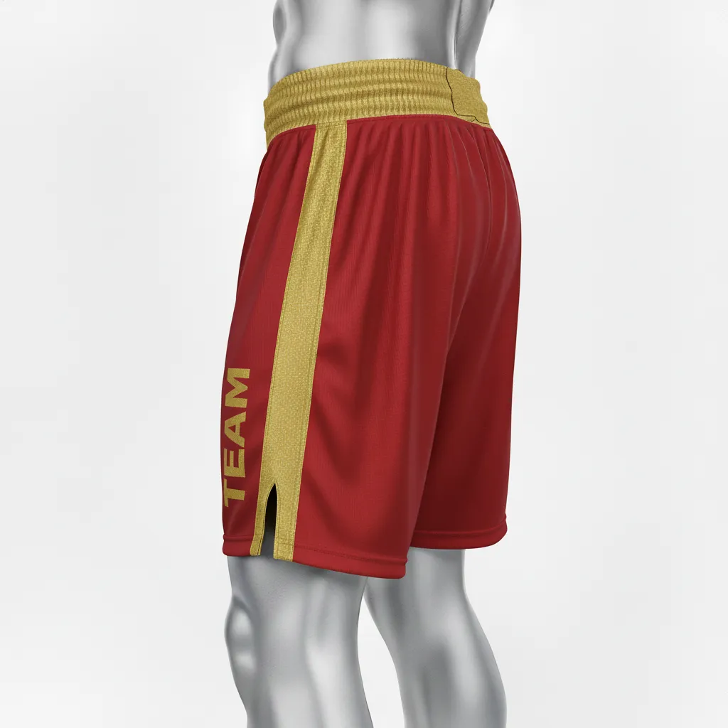 Custom Wrestling Fight Shorts - Gold - Fight Shorts Cardinal Vegas Panel - Side View - HAMCO Sports Inc.