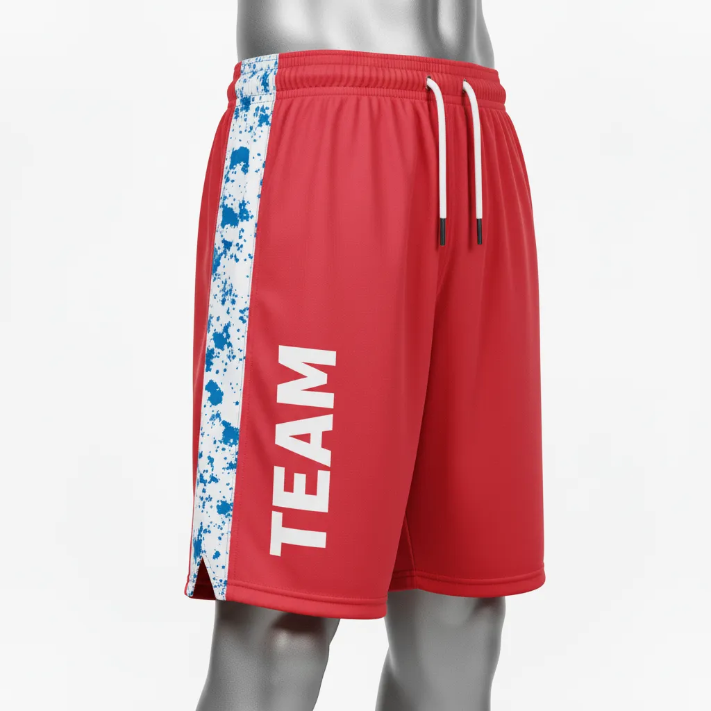 Custom Wrestling Fight Shorts - White - Fight Shorts Cardinal Panel - Front View - HAMCO Sports Inc.