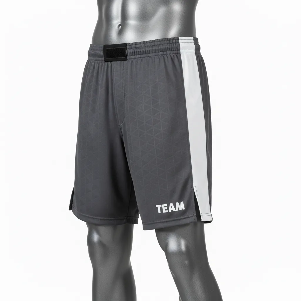 Custom Wrestling Fight Shorts - White - Fight Shorts Charcoal Panel - Front View - HAMCO Sports Inc.