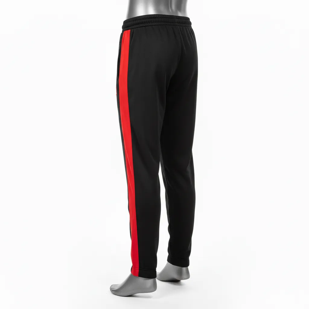 Custom Wrestling Full Length Warmup Pant - Black, Red - Warmup Pants Side Panel - Back View - HAMCO Sports Inc.