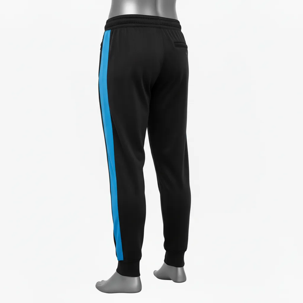 Custom Wrestling Full Length Warmup Pant - Black - Warmup Pants Royal Dual Stripe - Back View - HAMCO Sports Inc.