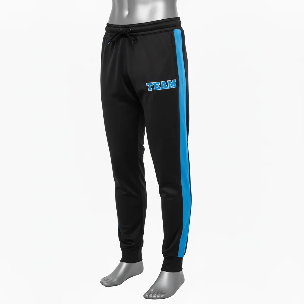 Custom Wrestling Full Length Warmup Pant - Black - Warmup Pants Royal Dual Stripe - Front View - HAMCO Sports Inc.