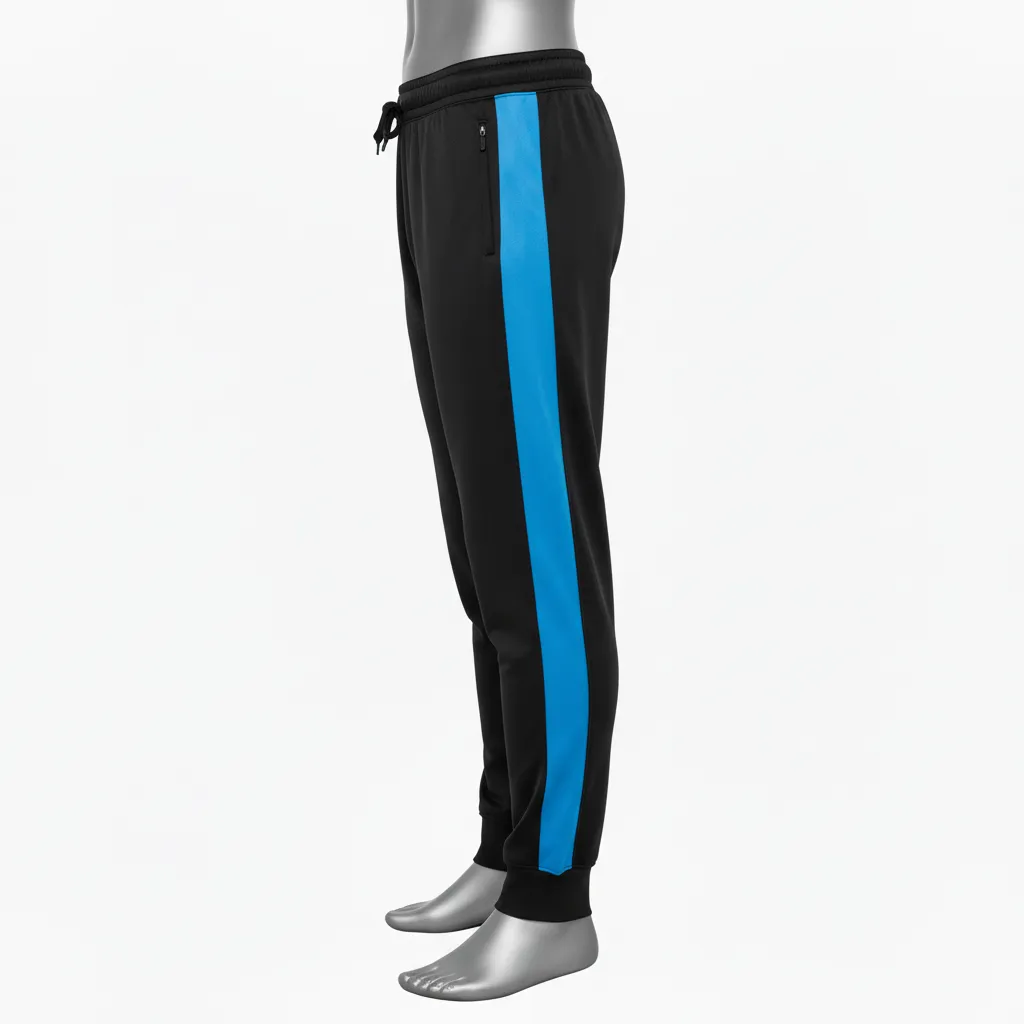 Custom Wrestling Full Length Warmup Pant - Black - Warmup Pants Royal Dual Stripe - Side View - HAMCO Sports Inc.