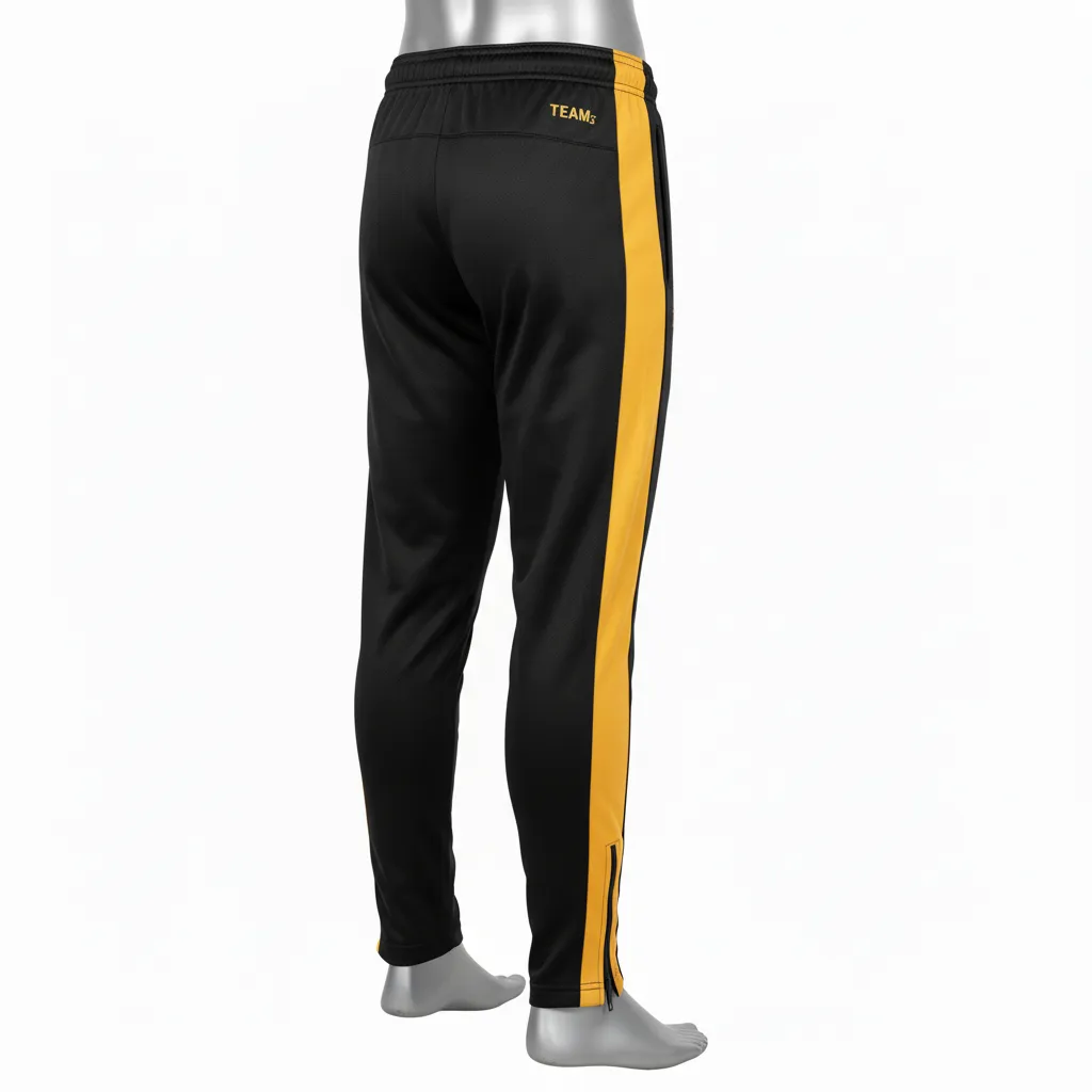 Custom Wrestling Full Length Warmup Pant - Black, Gold - Warmup Pants Vegas Side Panel - Back View - HAMCO Sports Inc.