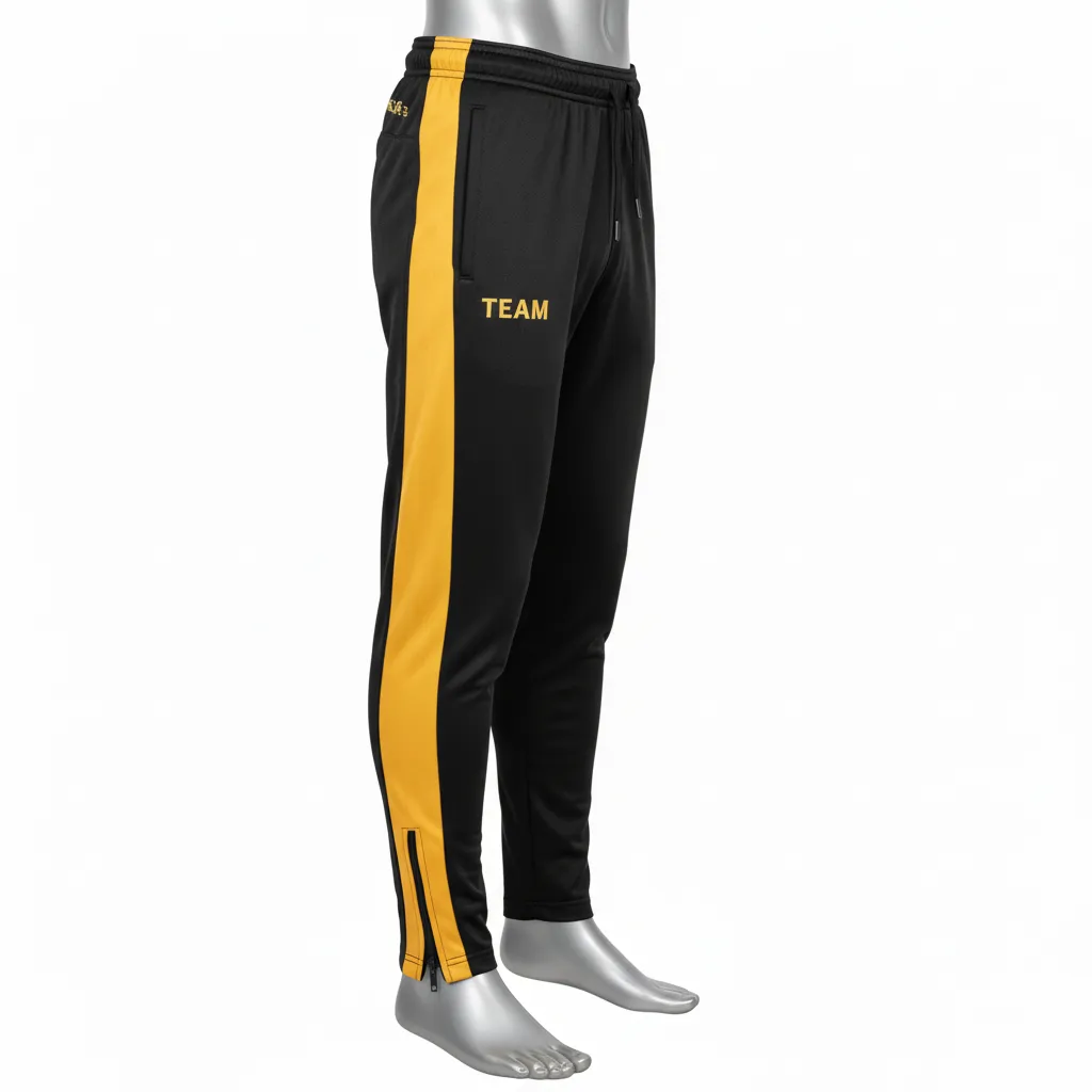 Custom Wrestling Full Length Warmup Pant - Black, Gold - Warmup Pants Vegas Side Panel - Side View - HAMCO Sports Inc.