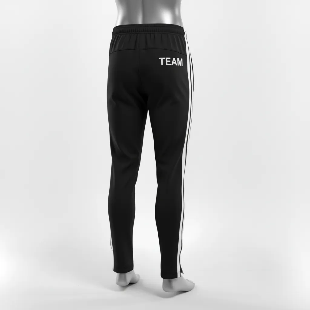 Custom Wrestling Full Length Warmup Pant - Black, White - Warmup Pants Dual Stripe - Back View - HAMCO Sports Inc.