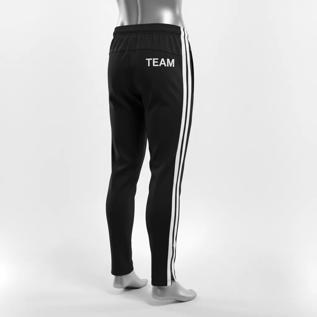 Custom Wrestling Full Length Warmup Pant - Black, White - Warmup Pants Dual Stripe - Side View - HAMCO Sports Inc.