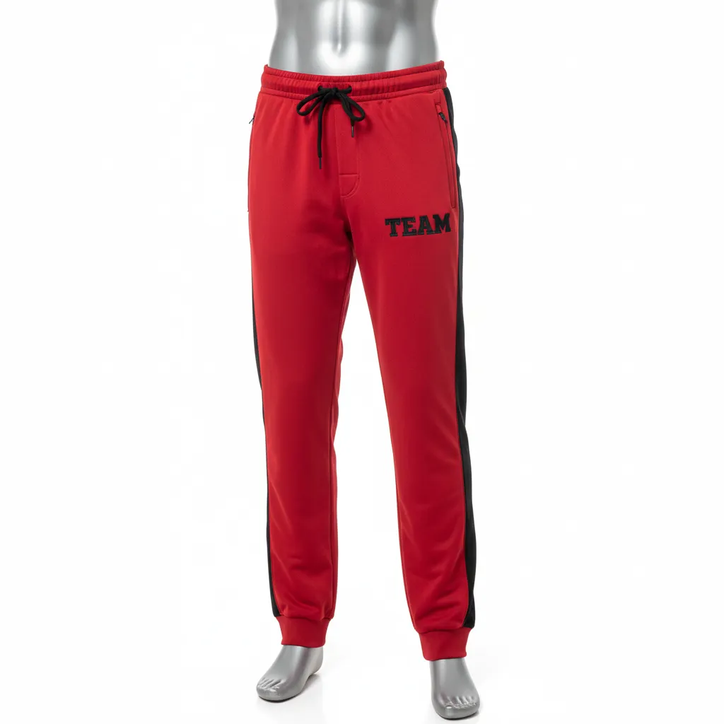 Custom Wrestling Full Length Warmup Pant - Black - Warmup Pants Cardinal Side Panel - Front View - HAMCO Sports Inc.
