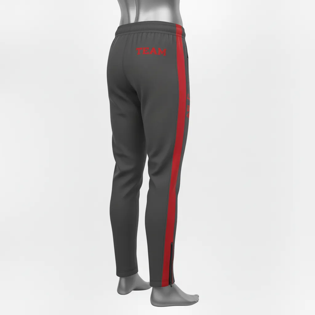 Custom Wrestling Full Length Warmup Pant - Red - Warmup Pants Charcoal Side Panel - Back View - HAMCO Sports Inc.