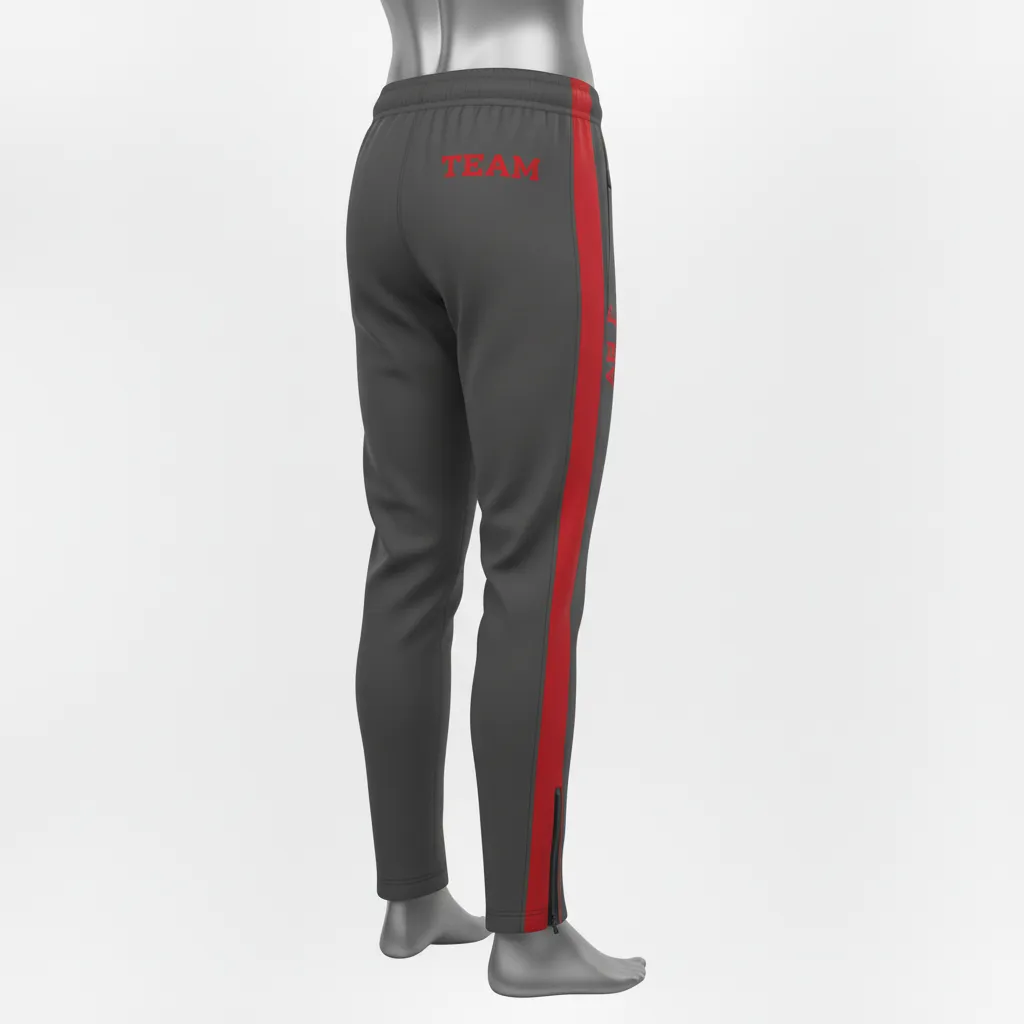 Custom Wrestling Full Length Warmup Pant - Red - Warmup Pants Charcoal Side Panel - Side View - HAMCO Sports Inc.