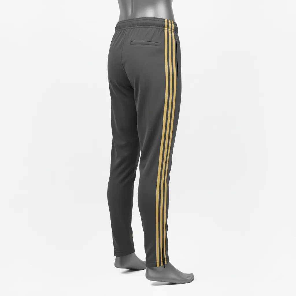 Custom Wrestling Full Length Warmup Pant - Gold - Warmup Pants Charcoal Vegas Dual Stripe - Back View - HAMCO Sports Inc.