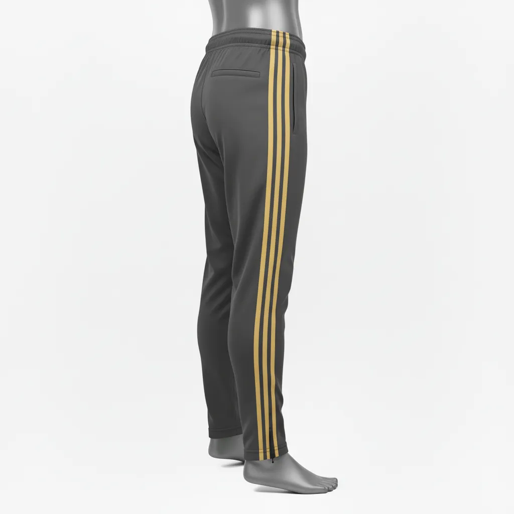 Custom Wrestling Full Length Warmup Pant - Gold - Warmup Pants Charcoal Vegas Dual Stripe - Side View - HAMCO Sports Inc.