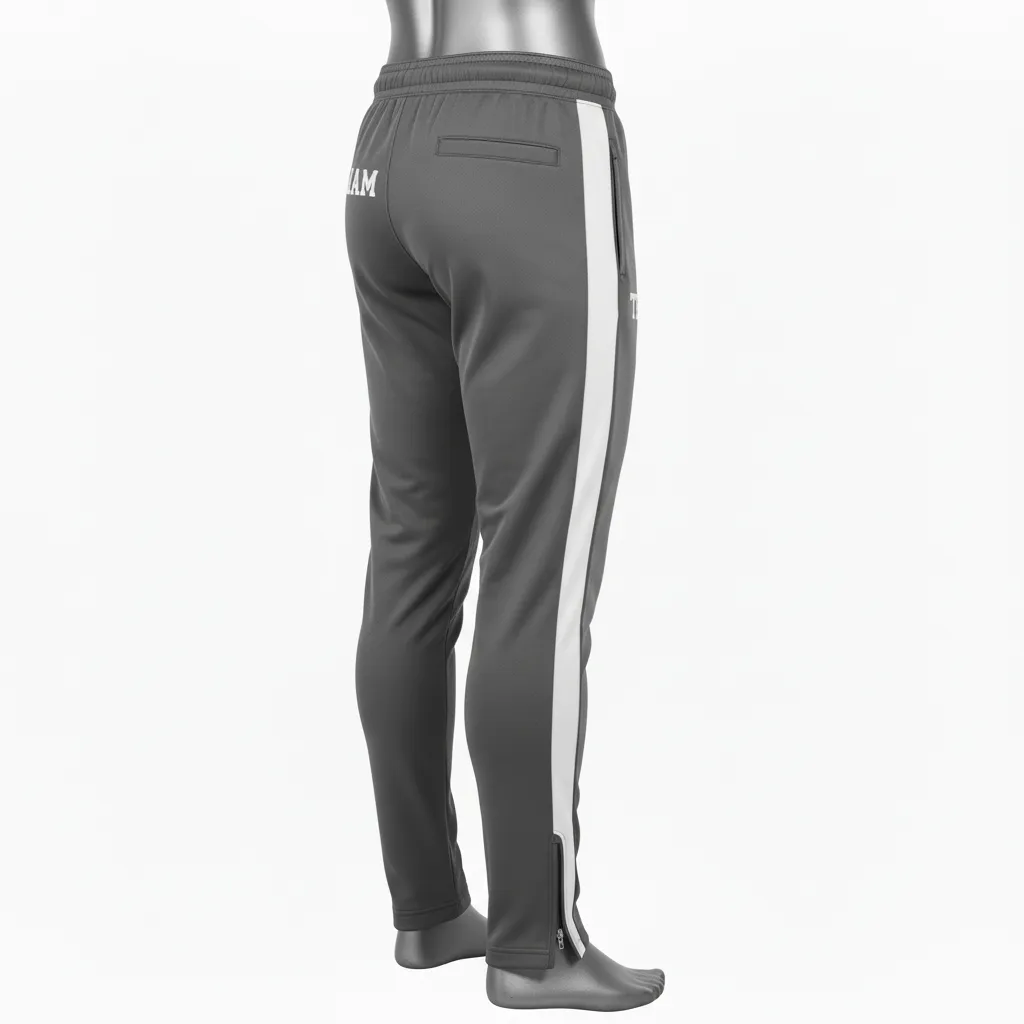 Custom Wrestling Full Length Warmup Pant - White - Warmup Pants Charcoal Side Stripe - Back View - HAMCO Sports Inc.