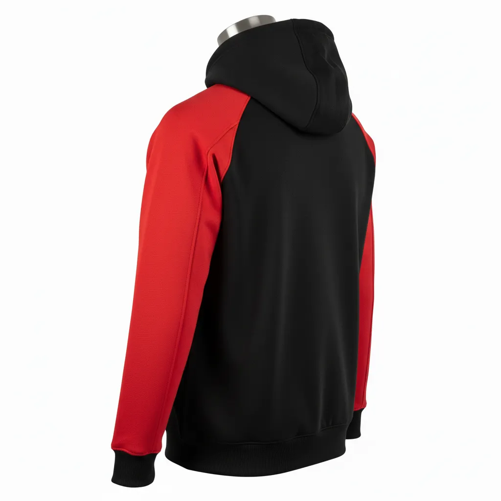 Custom Wrestling Full Zip Hoodie - Black, Red - Full Zip Hoodie Raglan Sleeve - Back View - HAMCO Sports Inc.