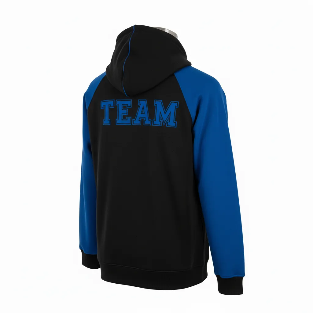 Custom Wrestling Full Zip Hoodie - Black - Full Zip Hoodie Royal Raglan Sleeve - Back View - HAMCO Sports Inc.