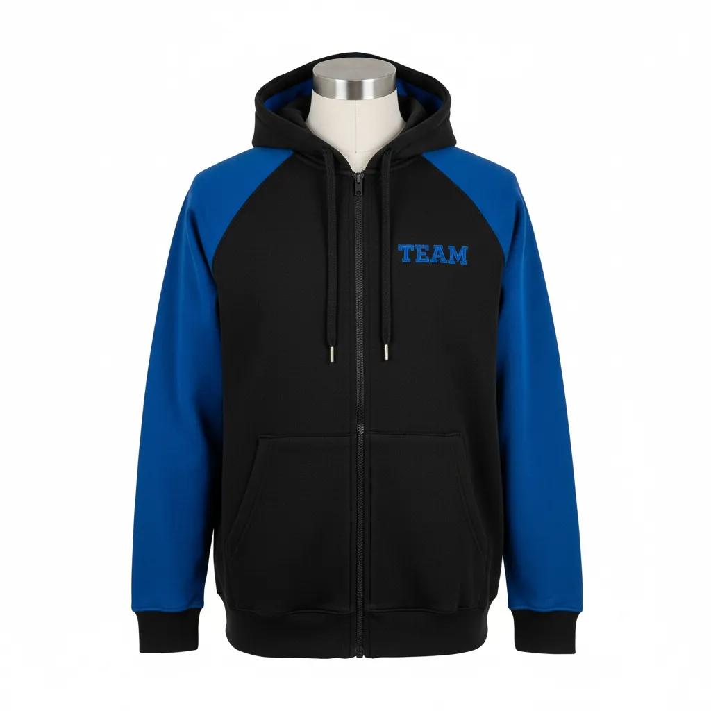 Custom Wrestling Full Zip Hoodie - Black - Full Zip Hoodie Royal Raglan Sleeve - Front View - HAMCO Sports Inc.