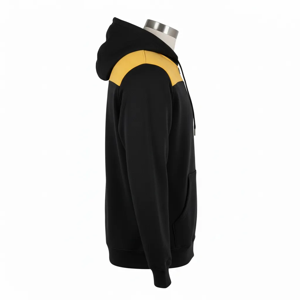 Custom Wrestling Full Zip Hoodie - Black, Gold - Full Zip Hoodie Vegas Shoulder Stripe - Side View - HAMCO Sports Inc.
