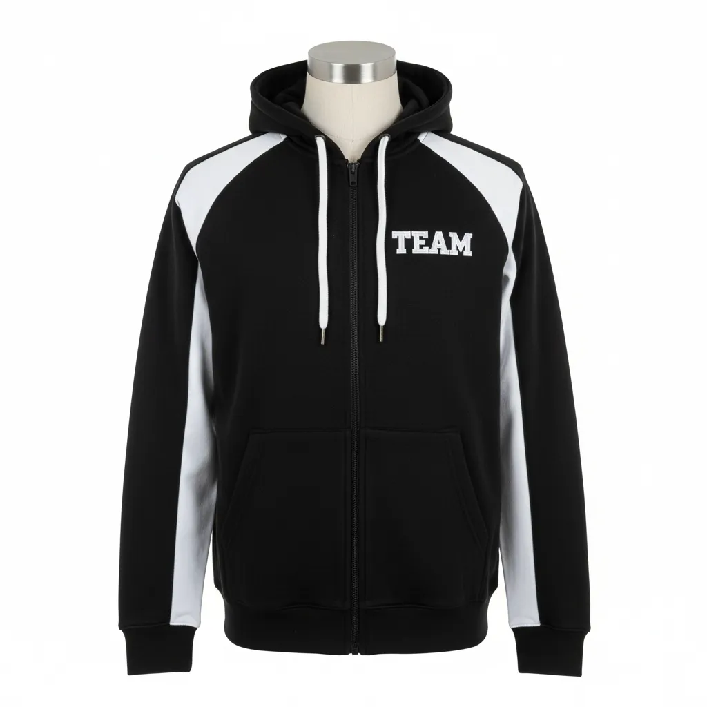 Custom Wrestling Full Zip Hoodie - Black, White - Full Zip Hoodie Raglan Sleeve - Front View - HAMCO Sports Inc.