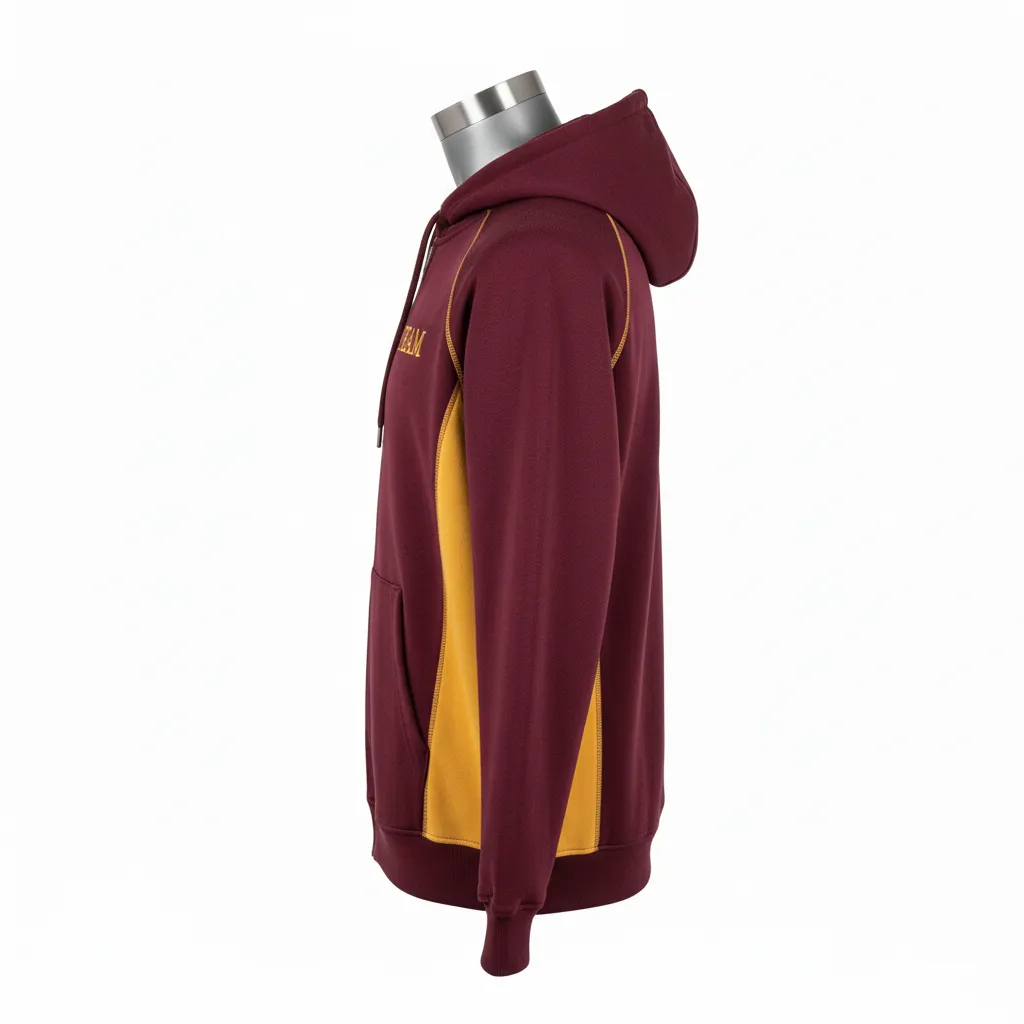 Custom Wrestling Full Zip Hoodie - Burgundy, Gold - Full Zip Hoodie Vegas Side Panel - Side View - HAMCO Sports Inc.