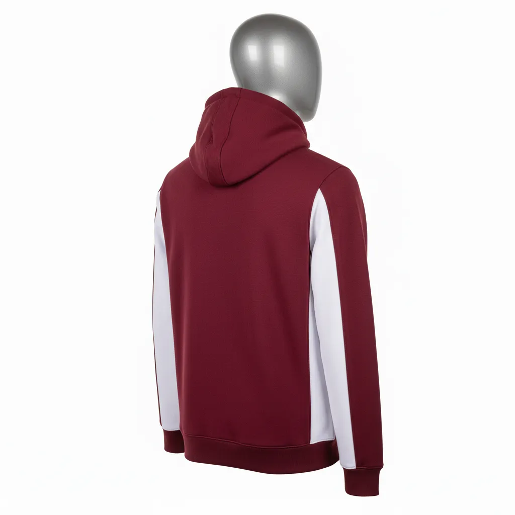 Custom Wrestling Full Zip Hoodie - Burgundy, White - Full Zip Hoodie Side Panel - Back View - HAMCO Sports Inc.