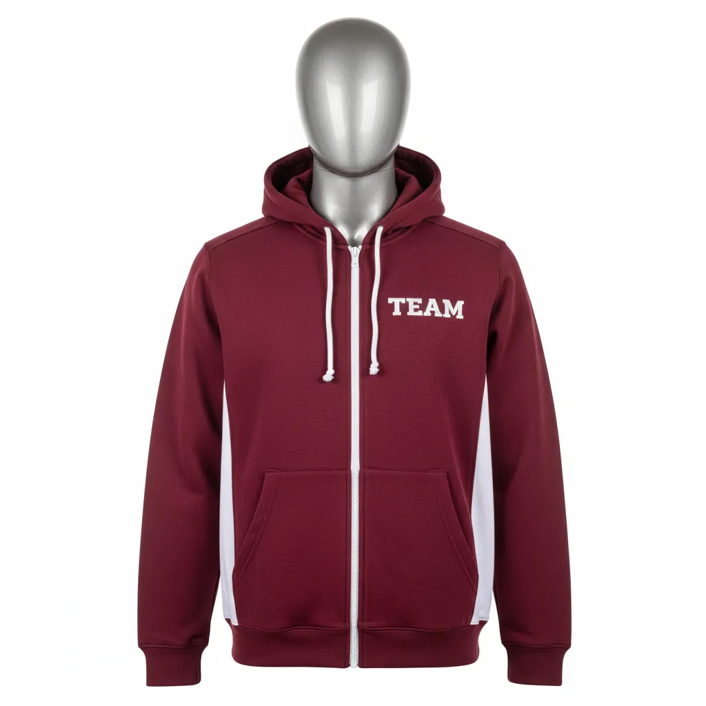 Custom Wrestling Full Zip Hoodie - Burgundy, White - Full Zip Hoodie Side Panel - Front View - HAMCO Sports Inc.