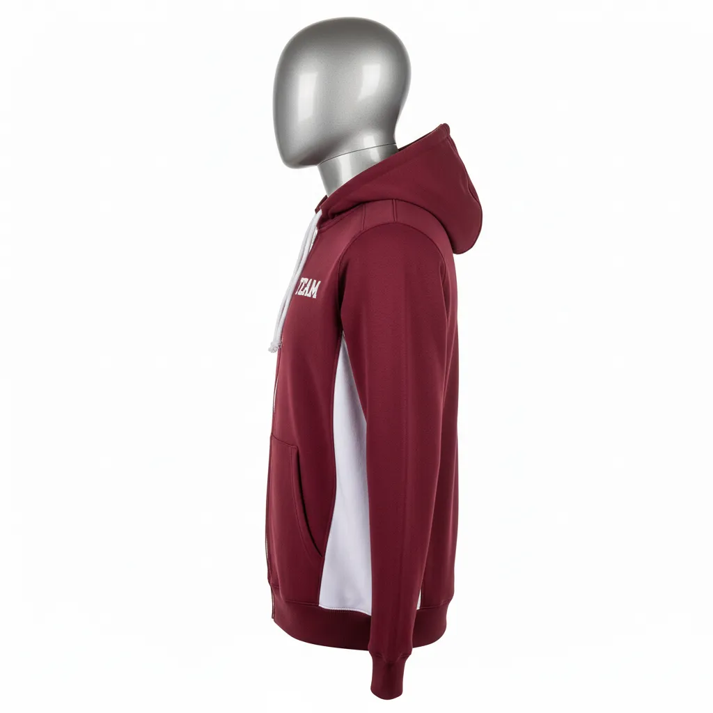 Custom Wrestling Full Zip Hoodie - Burgundy, White - Full Zip Hoodie Side Panel - Side View - HAMCO Sports Inc.
