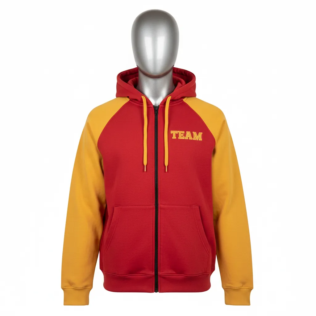 Custom Wrestling Full Zip Hoodie - Gold - Full Zip Hoodie Cardinal Vegas Raglan - Front View - HAMCO Sports Inc.