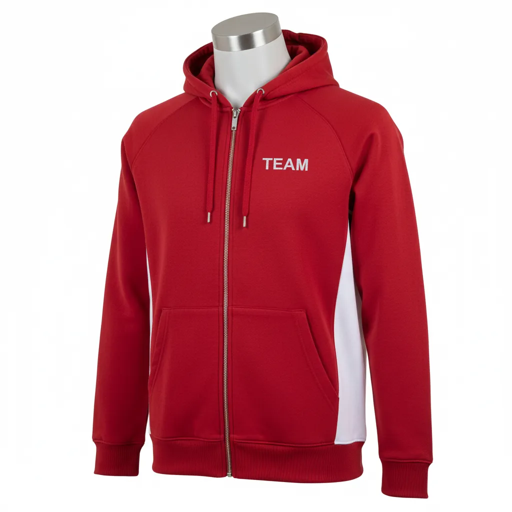 Custom Wrestling Full Zip Hoodie - White - Full Zip Hoodie Cardinal Side Panel - Front View - HAMCO Sports Inc.