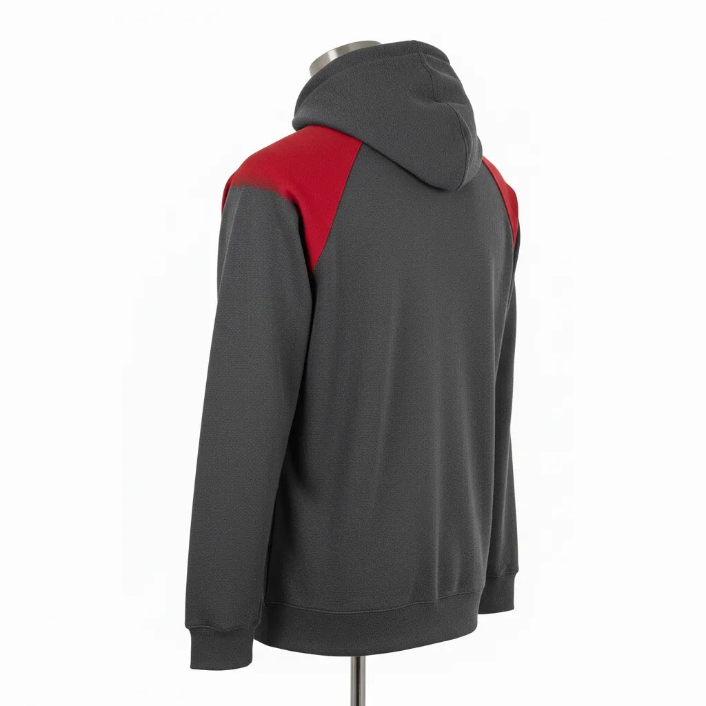Custom Wrestling Full Zip Hoodie - Red - Full Zip Hoodie Charcoal Shoulder Panel - Back View - HAMCO Sports Inc.