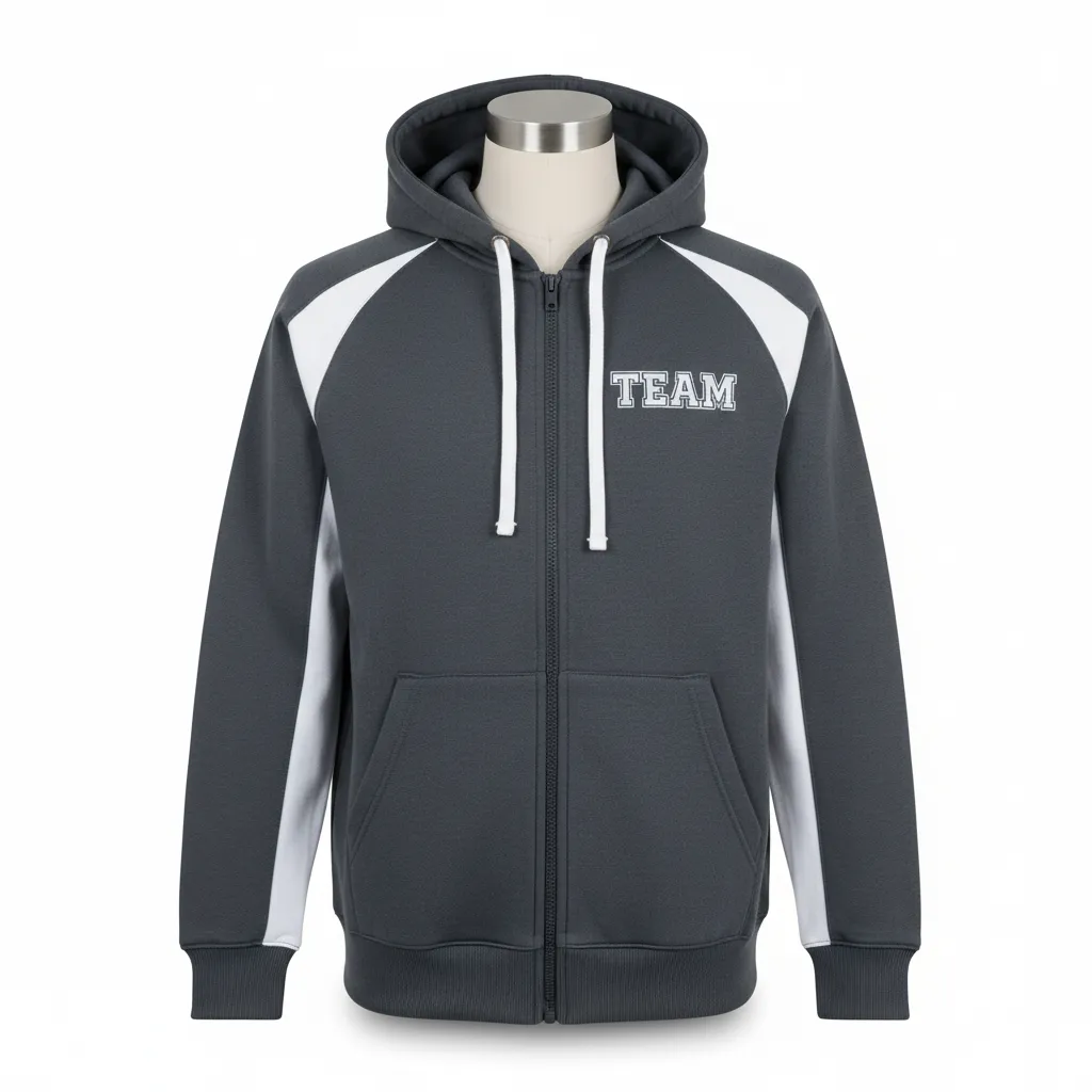 Custom Wrestling Full Zip Hoodie - White - Full Zip Hoodie Charcoal Raglan Sleeve - Front View - HAMCO Sports Inc.