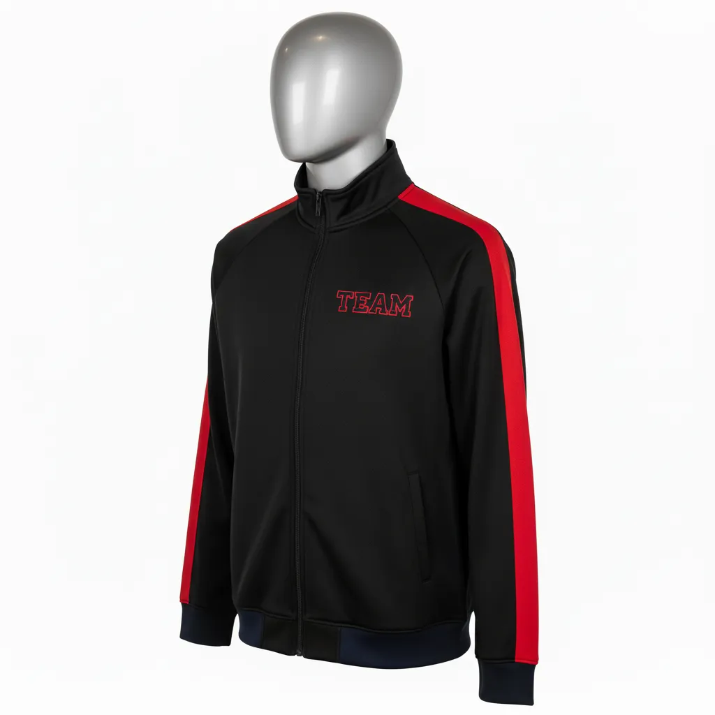 Custom Wrestling Full Zip Warmup Jacket - Black, Red - Full Zip Jacket Raglan Sleeve - Front View - HAMCO Sports Inc.