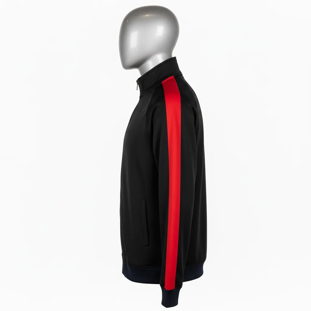 Custom Wrestling Full Zip Warmup Jacket - Black, Red - Full Zip Jacket Raglan Sleeve - Side View - HAMCO Sports Inc.