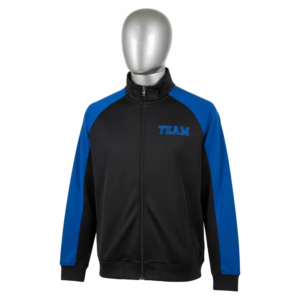 Custom Wrestling Full Zip Warmup Jacket - Black - Full Zip Jacket Royal Raglan Sleeve - Front View - HAMCO Sports Inc.