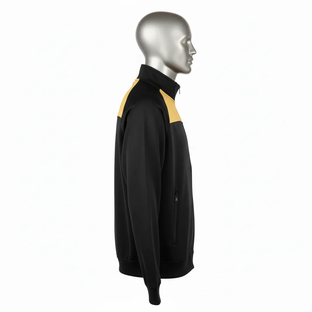 Custom Wrestling Full Zip Warmup Jacket - Black, Gold - Full Zip Jacket Vegas Shoulder Stripe - Side View - HAMCO Sports Inc.