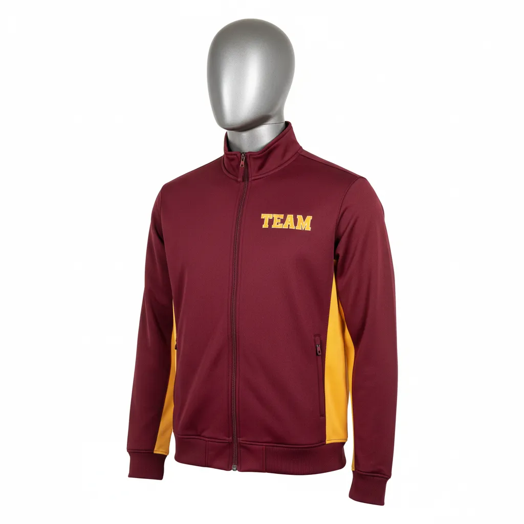 Custom Wrestling Full Zip Warmup Jacket - Burgundy, Gold - Full Zip Jacket Vegas Side Panel - Front View - HAMCO Sports Inc.