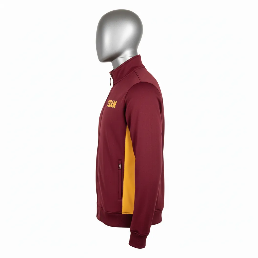 Custom Wrestling Full Zip Warmup Jacket - Burgundy, Gold - Full Zip Jacket Vegas Side Panel - Side View - HAMCO Sports Inc.