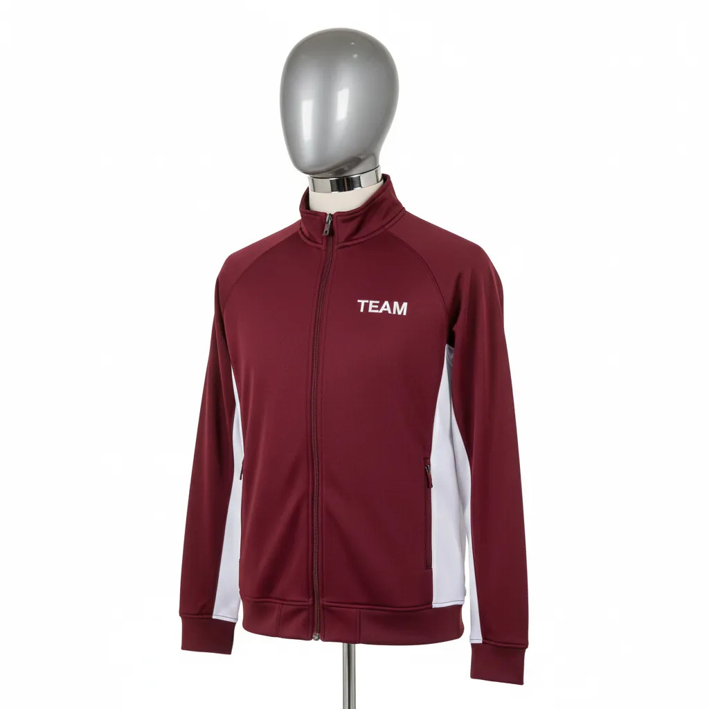 Custom Wrestling Full Zip Warmup Jacket - Burgundy, White - Full Zip Jacket Side Insert - Front View - HAMCO Sports Inc.