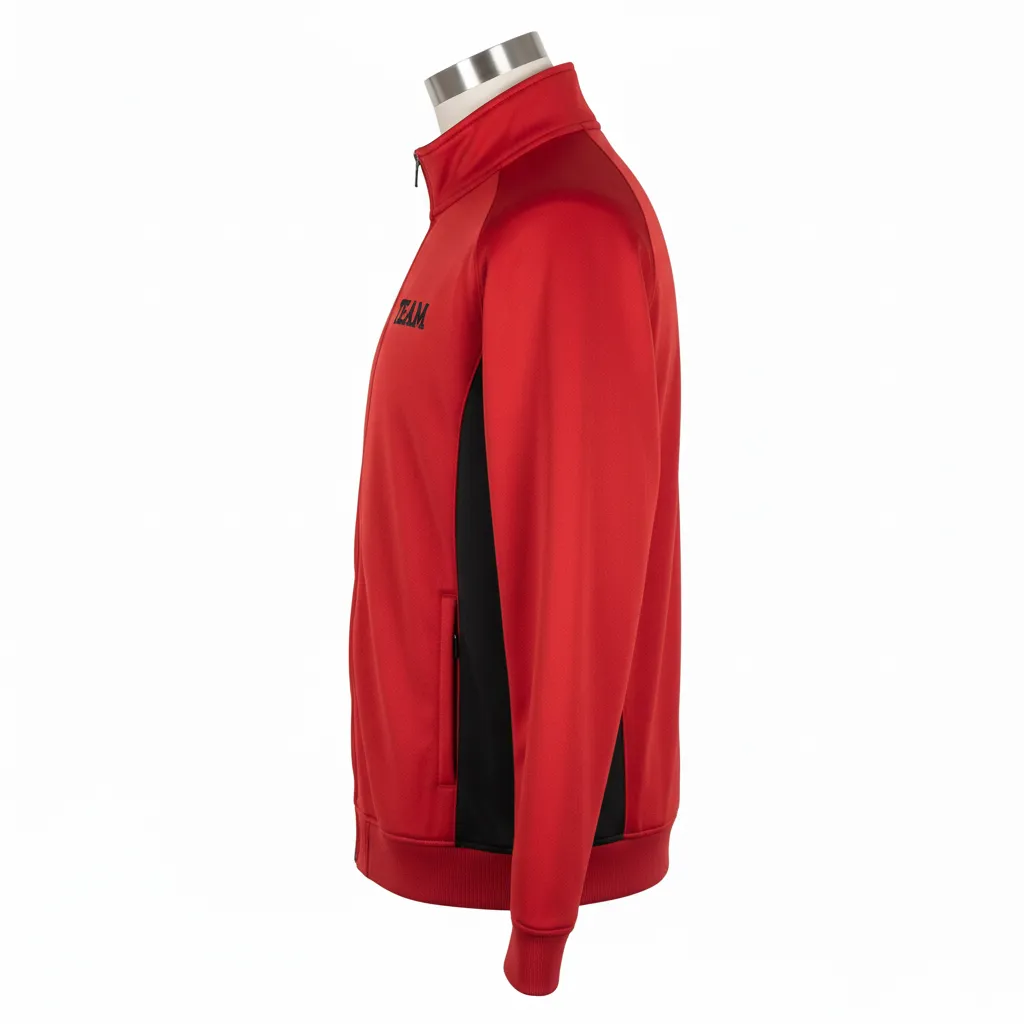 Custom Wrestling Full Zip Warmup Jacket - Black - Full Zip Jacket Cardinal Side Insert - Side View - HAMCO Sports Inc.