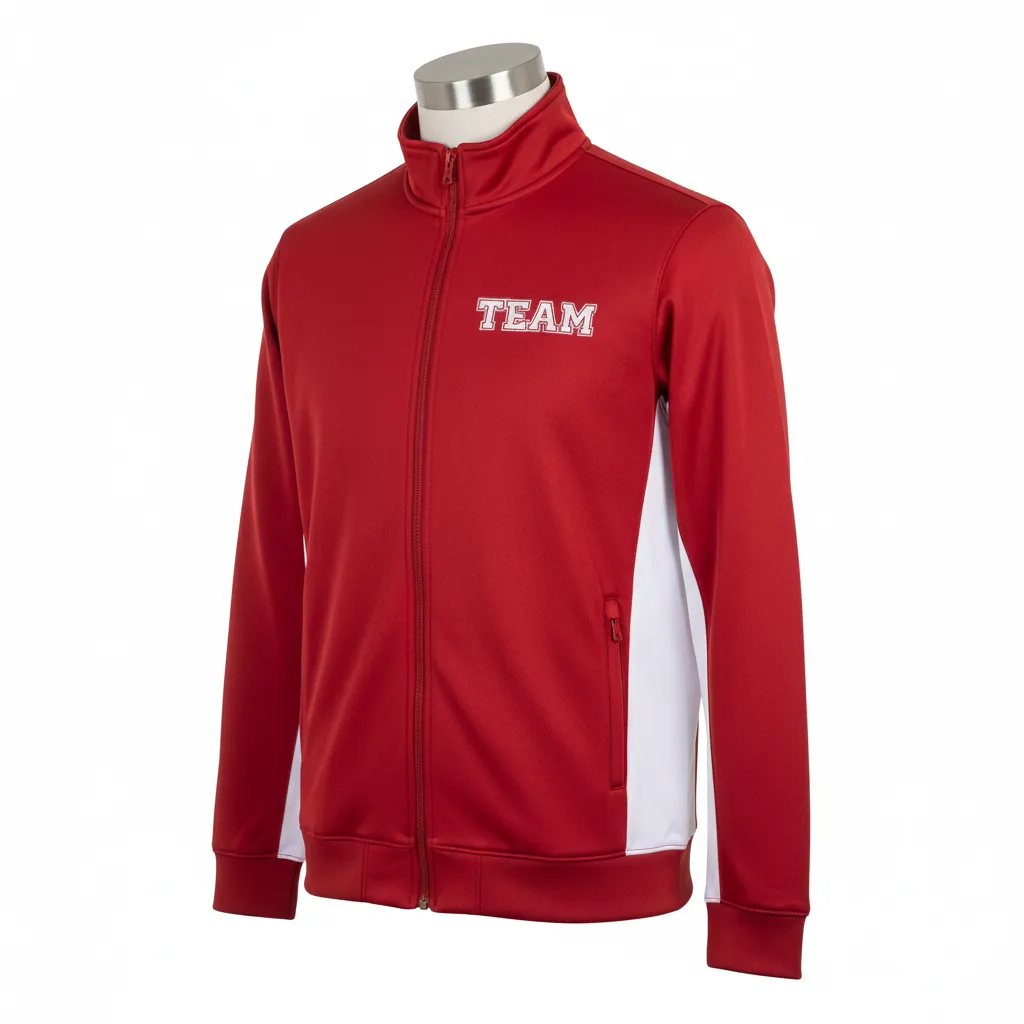 Custom Wrestling Full Zip Warmup Jacket - White - Full Zip Jacket Cardinal Side Panel - Front View - HAMCO Sports Inc.