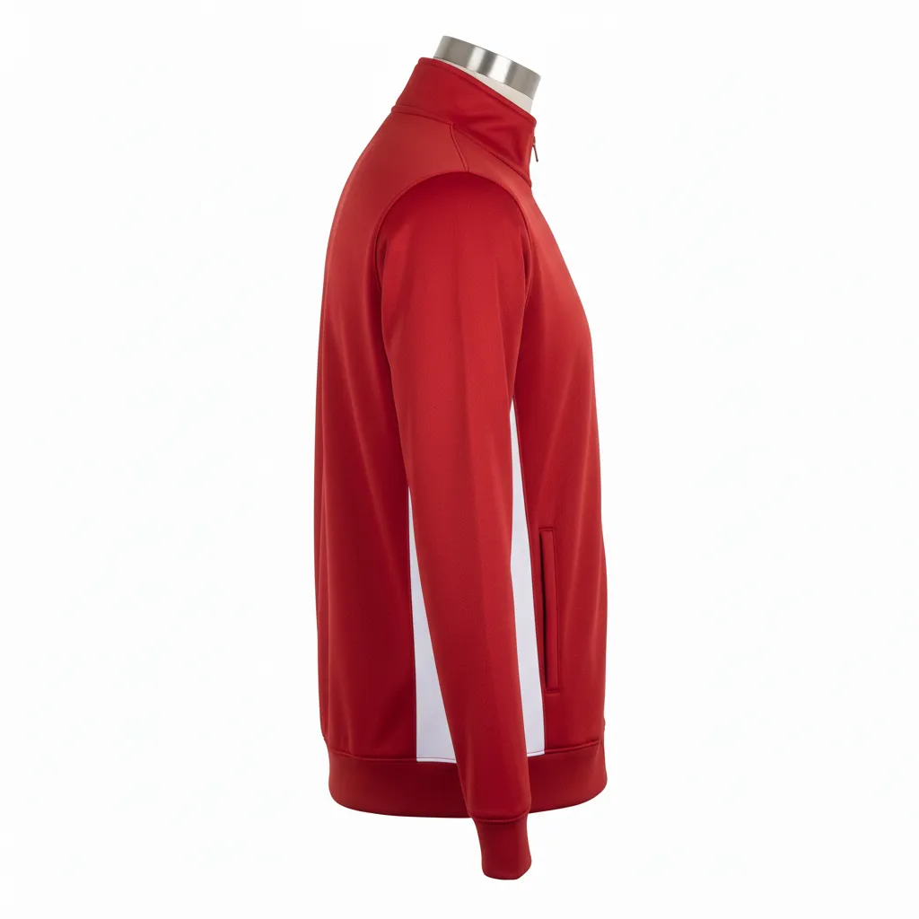 Custom Wrestling Full Zip Warmup Jacket - White - Full Zip Jacket Cardinal Side Panel - Side View - HAMCO Sports Inc.