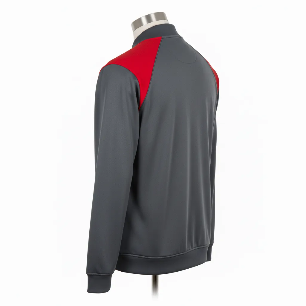 Custom Wrestling Full Zip Warmup Jacket - Red - Full Zip Jacket Charcoal Shoulder Panel - Back View - HAMCO Sports Inc.