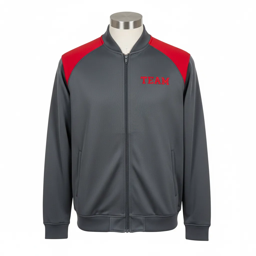 Custom Wrestling Full Zip Warmup Jacket - Red - Full Zip Jacket Charcoal Shoulder Panel - Front View - HAMCO Sports Inc.