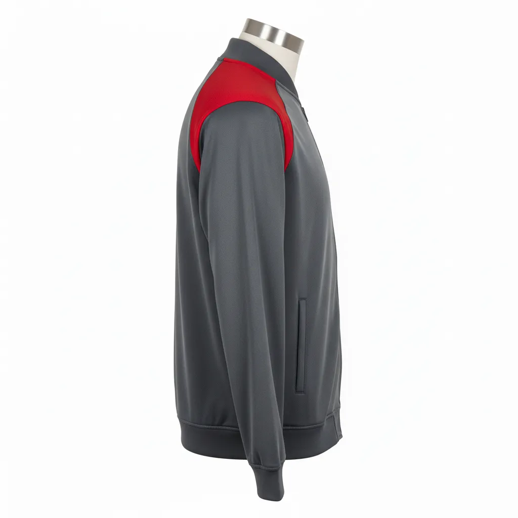 Custom Wrestling Full Zip Warmup Jacket - Red - Full Zip Jacket Charcoal Shoulder Panel - Side View - HAMCO Sports Inc.