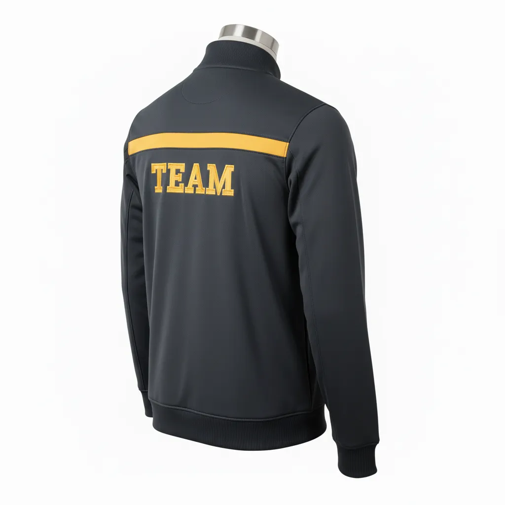 Custom Wrestling Full Zip Warmup Jacket - Gold - Full Zip Jacket Charcoal Vegas Shoulder Stripe - Back View - HAMCO Sports Inc.
