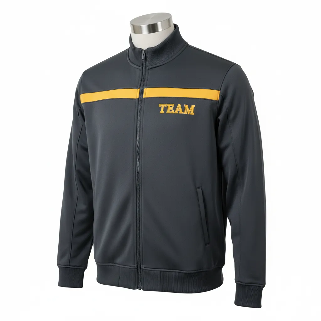 Custom Wrestling Full Zip Warmup Jacket - Gold - Full Zip Jacket Charcoal Vegas Shoulder Stripe - Front View - HAMCO Sports Inc.