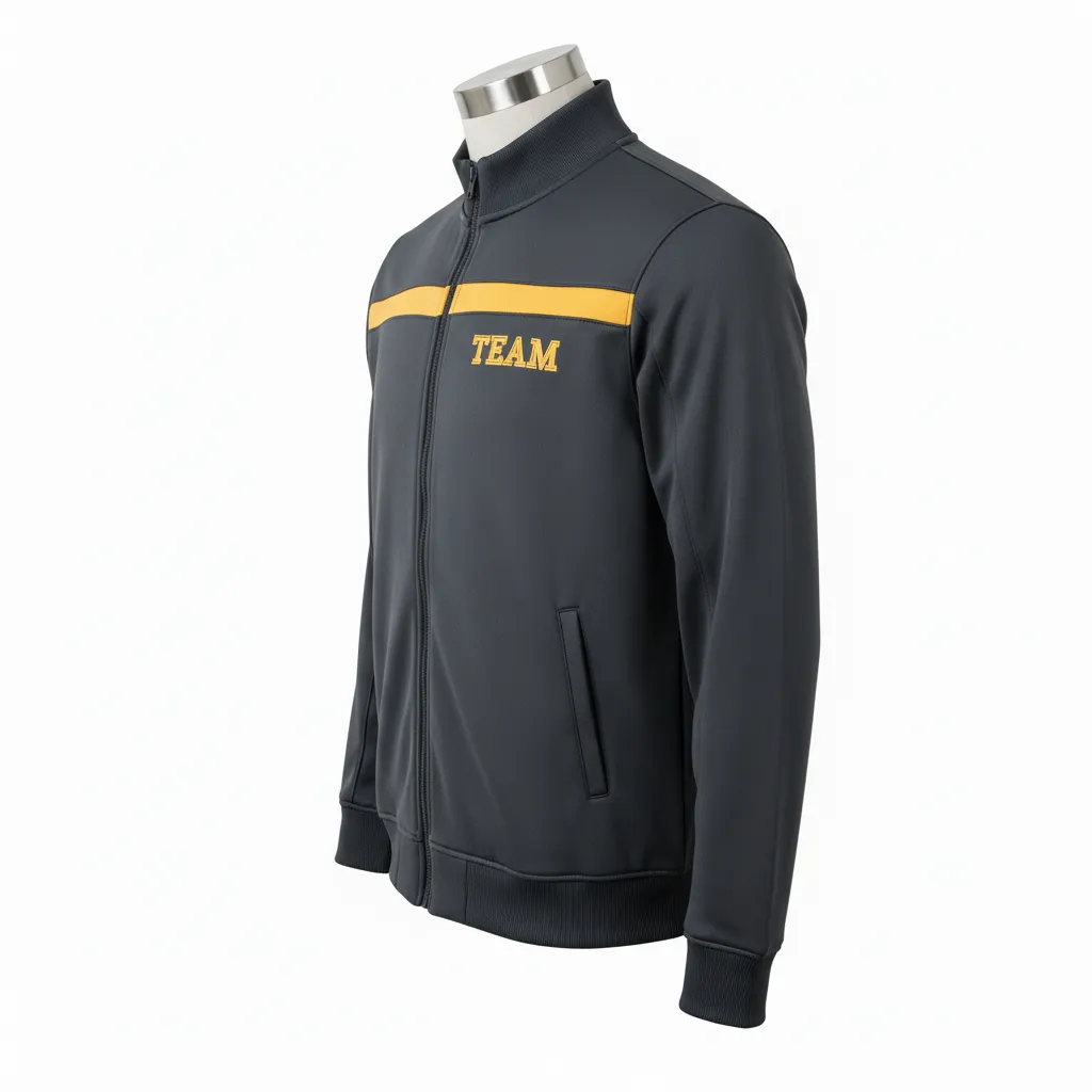 Custom Wrestling Full Zip Warmup Jacket - Gold - Full Zip Jacket Charcoal Vegas Shoulder Stripe - Side View - HAMCO Sports Inc.