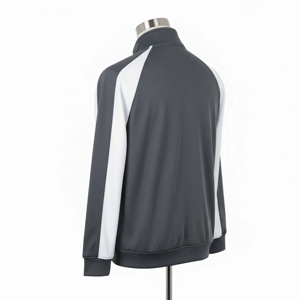 Custom Wrestling Full Zip Warmup Jacket - White - Full Zip Jacket Charcoal Raglan Sleeve - Back View - HAMCO Sports Inc.