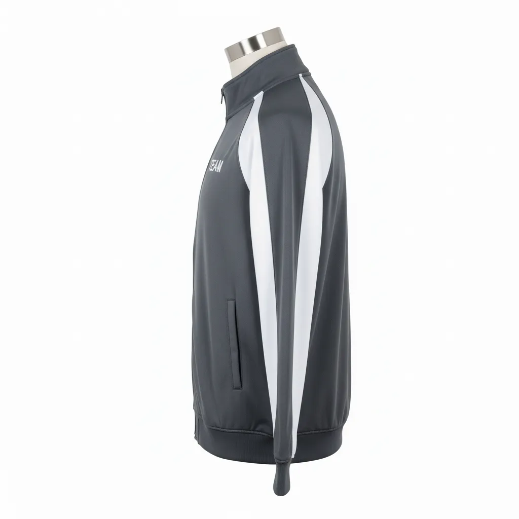 Custom Wrestling Full Zip Warmup Jacket - White - Full Zip Jacket Charcoal Raglan Sleeve - Side View - HAMCO Sports Inc.