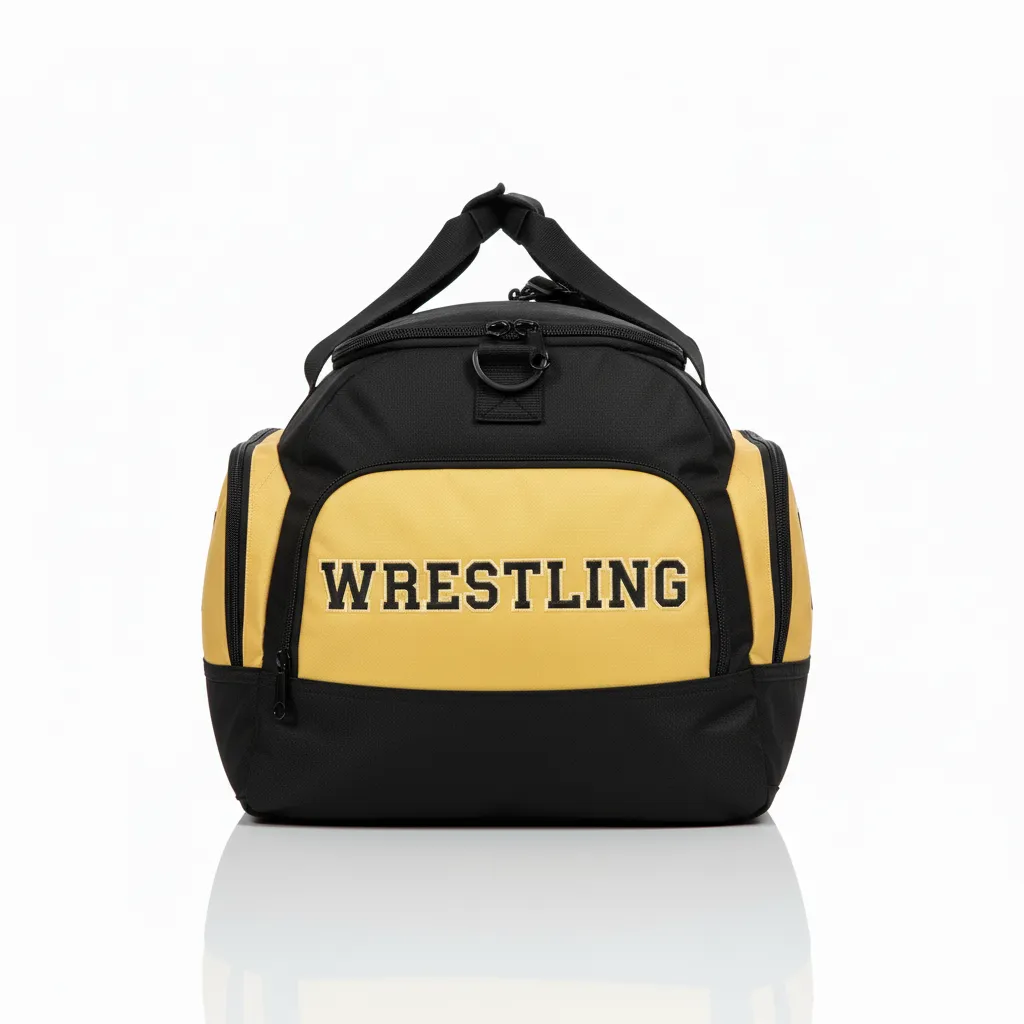 Custom Wrestling Gearbag - Black, Gold - Gear Bag Vegas Front Panel - Back View - HAMCO Sports Inc.